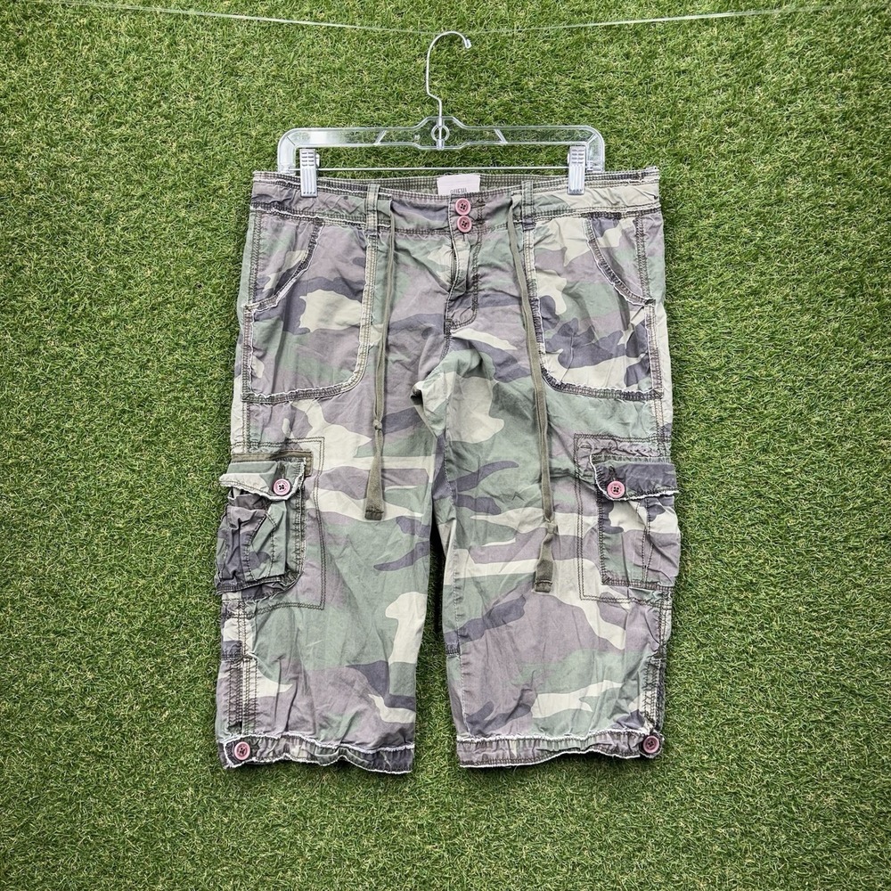 Vintage Ruehl No. 925 Womens Large Cargo Camo Capri Shorts Y2K Utility Early 00s